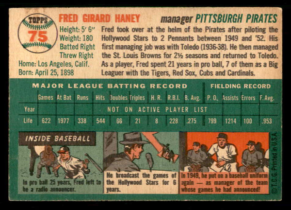 1954 Topps Baseball #075 Fred Haney Pirates EX-MT 550201