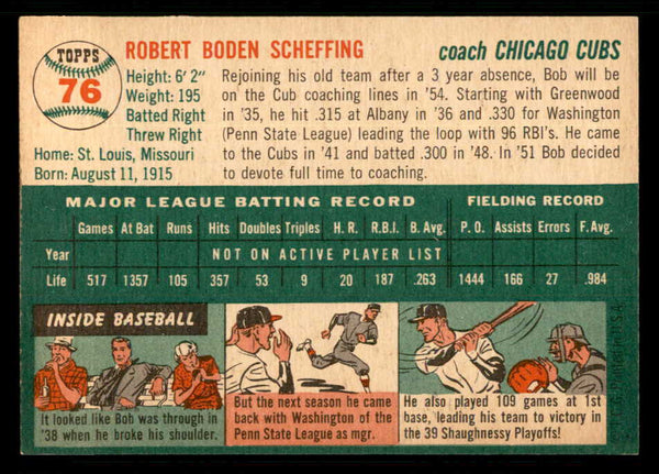 1954 Topps Baseball #076 Bob Scheffing Cubs EX-MT 550205