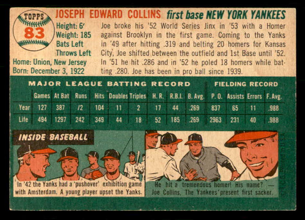 1954 Topps Baseball #083 Joe Collins Yankees EX-MT 550208