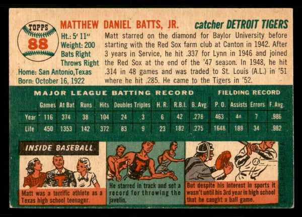 1954 Topps Baseball #088 Matt Batts Tigers EX-MT 550209