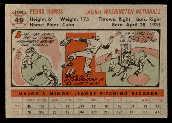 1956 Topps Baseball #049 Pedro Ramos Senators EX-MT Gray 550218