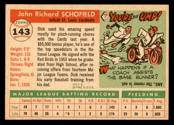 1955 Topps Baseball #143 Dick Schofield Cardinals EX-MT 550221