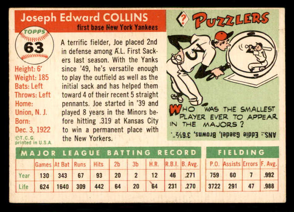 1955 Topps Baseball #063 Joe Collins Yankees EX-MT 550233