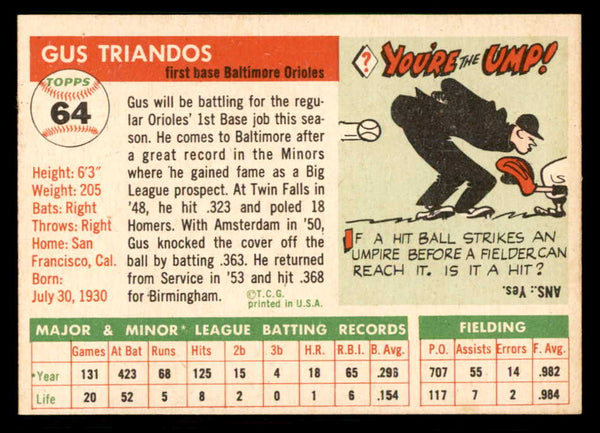 1955 Topps Baseball #064 Gus Triandos Orioles EX-MT 550234