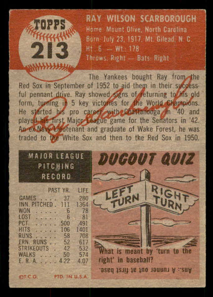 1953 Topps Baseball #213 Ray Scarborough Yankees EX-MT 550244
