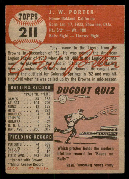 1953 Topps Baseball #211 J.W. Porter Tigers EX-MT 550245
