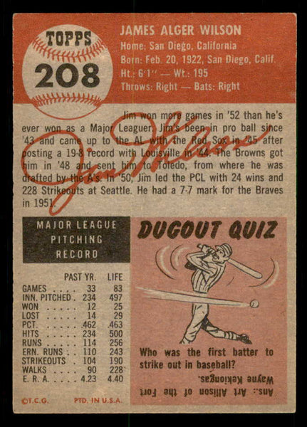 1953 Topps Baseball #208 Jim Wilson Braves EX-MT 550247