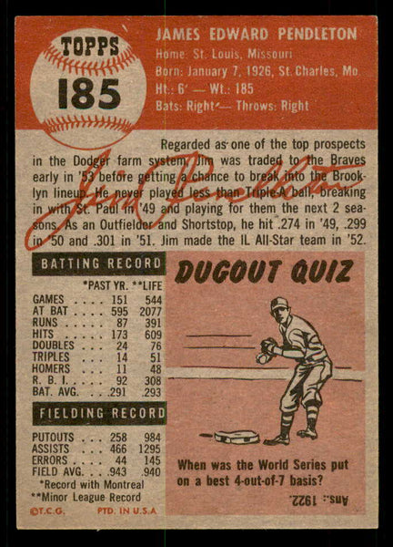 1953 Topps Baseball #185 Jim Pendleton Braves EX-MT 550252
