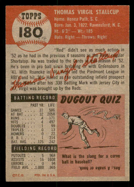 1953 Topps Baseball #180 Virgil Stallcup Cardinals EX-MT 550257