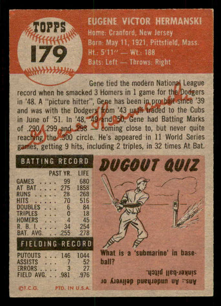 1953 Topps Baseball #179 Gene Hermanski Cubs EX-MT 550258