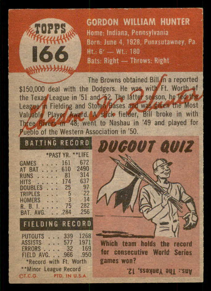 1953 Topps Baseball #166 Billy Hunter Browns EX-MT 550262