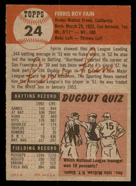 1953 Topps Baseball #024 Ferris Fain A�S EX-MT 550278