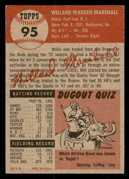 1953 Topps Baseball #095 Willard Marshall Reds EX-MT 550282