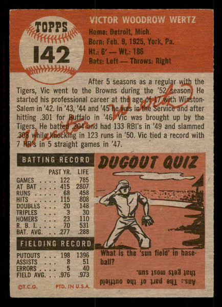 1953 Topps Baseball #142 Vic Wertz Browns EX-MT 550285