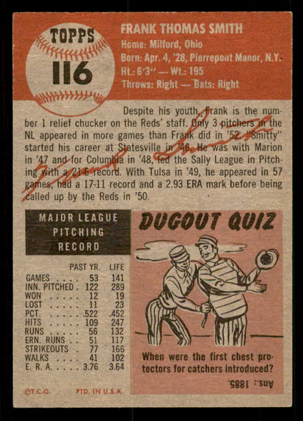 1953 Topps Baseball #116 Frank Smith Reds EX-MT 550289