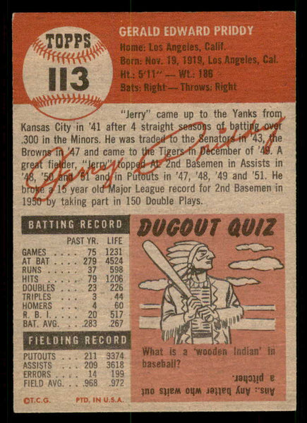 1953 Topps Baseball #113 Jerry Priddy Tigers EX-MT 550290
