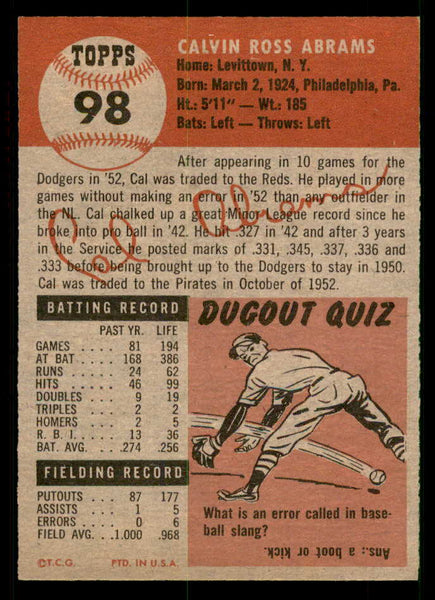 1953 Topps Baseball #098 Cal Abrams Pirates EX-MT 550297