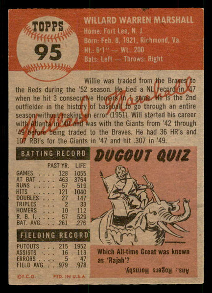 1953 Topps Baseball #095 Willard Marshall Reds EX-MT 550298