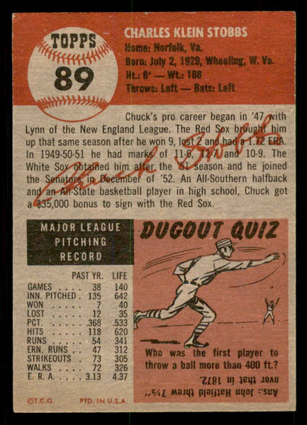 1953 Topps Baseball #089 Chuck Stobbs Senators EX-MT 550303