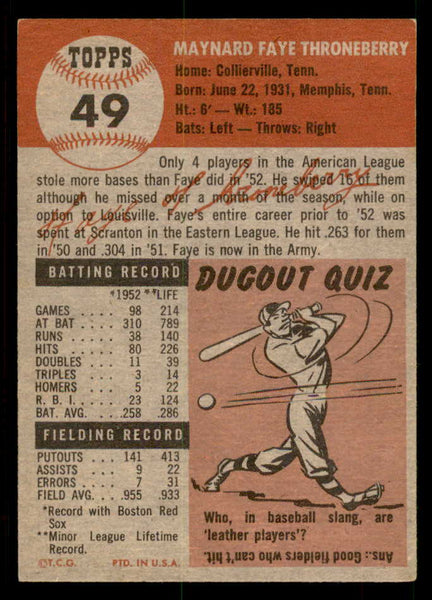 1953 Topps Baseball #049 Faye Throneberry Red Sox EX-MT 550310