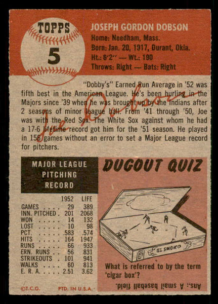 1953 Topps Baseball #005 Joe Dobson White Sox EX-MT 550316