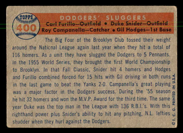 1957 Topps Baseball #400 Roy Campanella Duke Snider Gil Hodges VG 550334