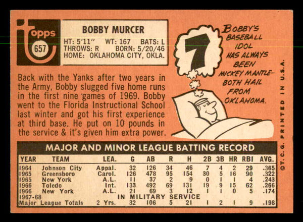 1969 Topps Baseball #657 Bobby Murcer Yankees EX-MT 550342