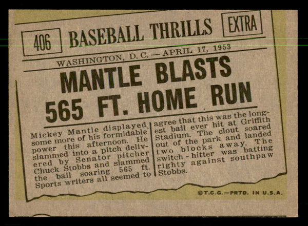 1961 Topps Baseball #406 Mickey Mantle Ia Yankees VG-EX 550351