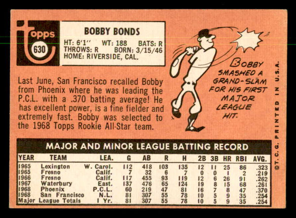 1969 Topps Baseball #630 Bobby Bonds Giants VG-EX 550352