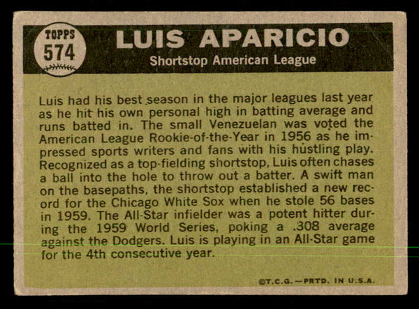 1961 Topps Baseball #574 Luis Aparicio A.S. White Sox VG-EX 550353