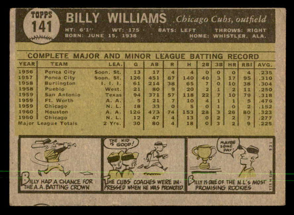 1961 Topps Baseball #141 Billy Williams Cubs VG-EX 550355
