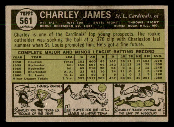 1961 Topps Baseball #561 Charley James Cardinals NR-MT 550426