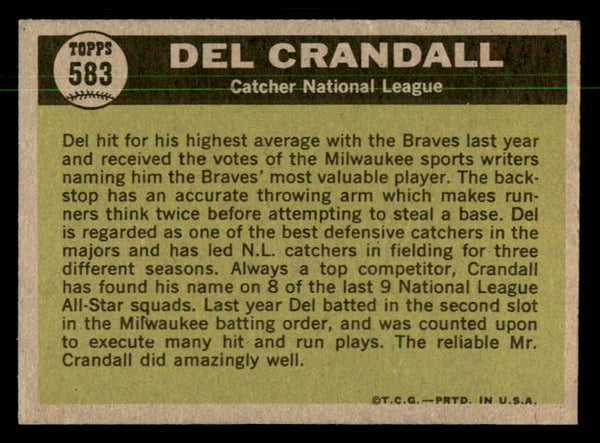 1961 Topps Baseball #583 Del Crandall A.S. Braves NR-MT 550427