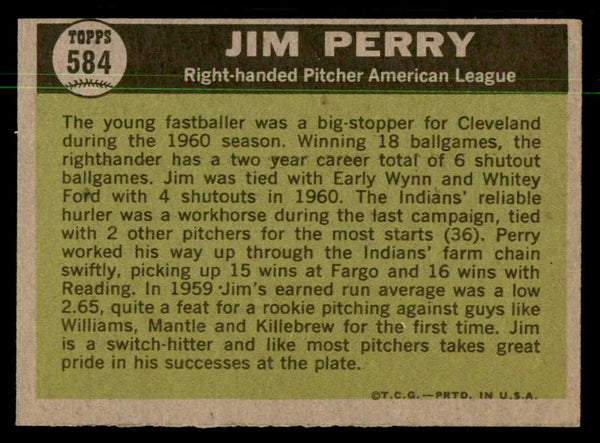 1961 Topps Baseball #584 Jim Perry A.S. Indians NR-MT 550428