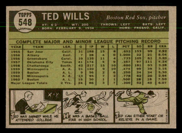 1961 Topps Baseball #548 Ted Wills Red Sox NR-MT 550434