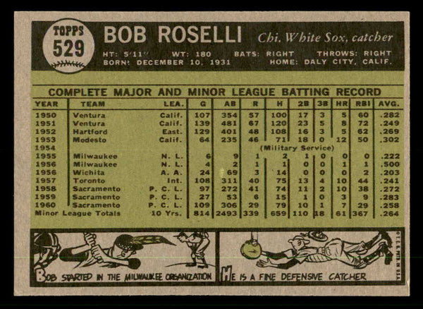 1961 Topps Baseball #529 Bob Roselli White Sox EX-MT 550454