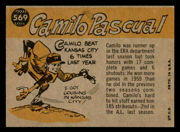 1960 Topps Baseball #569 Camilo Pascual A.S. Senators EX-MT 550473