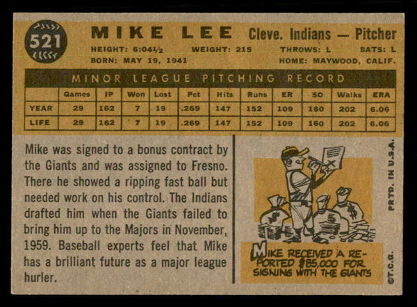 1960 Topps Baseball #521 Mike Lee Indians EX-MT 550480