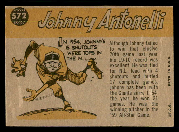 1960 Topps Baseball #572 Johnny Antonelli A.S. Giants EX-MT 550489