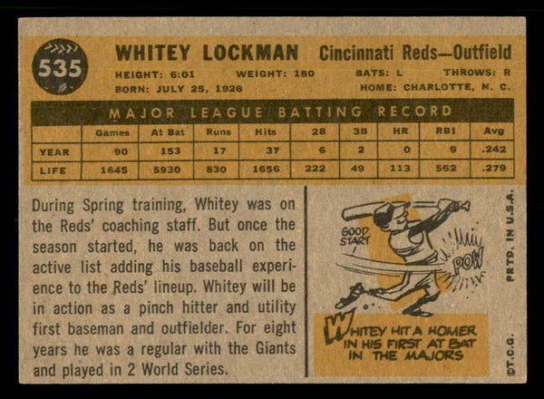 1960 Topps Baseball #535 Whitey Lockman Reds EX-MT 550491