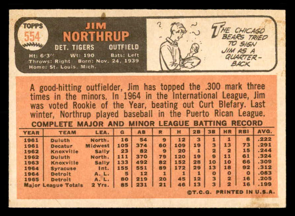 1966 Topps Baseball #554 Jim Northrup Tigers VG 550563