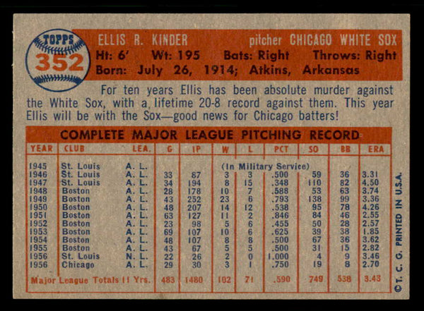 1957 Topps Baseball #352 Ellis Kinder White Sox EX-MT 550574