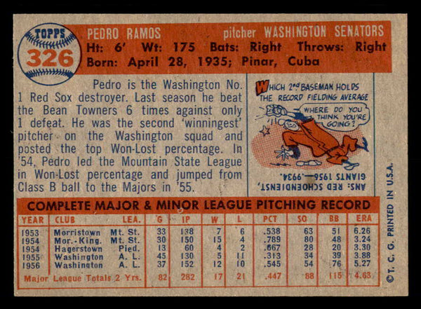 1957 Topps Baseball #326 Pedro Ramos Senators EX-MT 550587