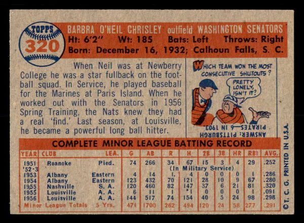 1957 Topps Baseball #320 Neil Chrisley Senators EX-MT 550590