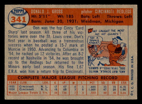 1957 Topps Baseball #341 Don Gross Reds EX+/EX-MT 550627