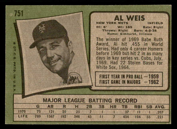 1971 Topps Baseball #751 Al Weis Mets EX-MT 550647