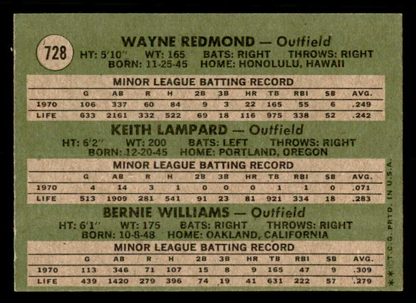1971 Topps Baseball #728 Bernie Williams Giants EX-MT 550651