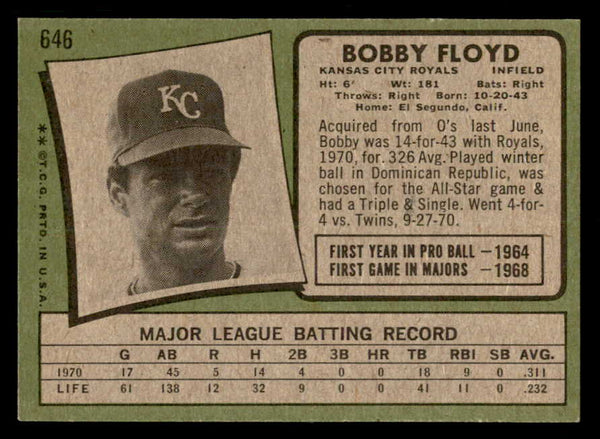 1971 Topps Baseball #646 Bobby Floyd Royals EX-MT 550660