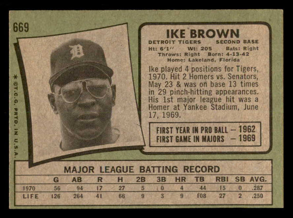 1971 Topps Baseball #669 Ike Brown Tigers EX-MT 550674