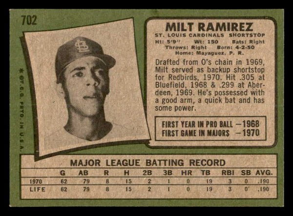 1971 Topps Baseball #702 Milt Ramirez Cardinals EX-MT 550680